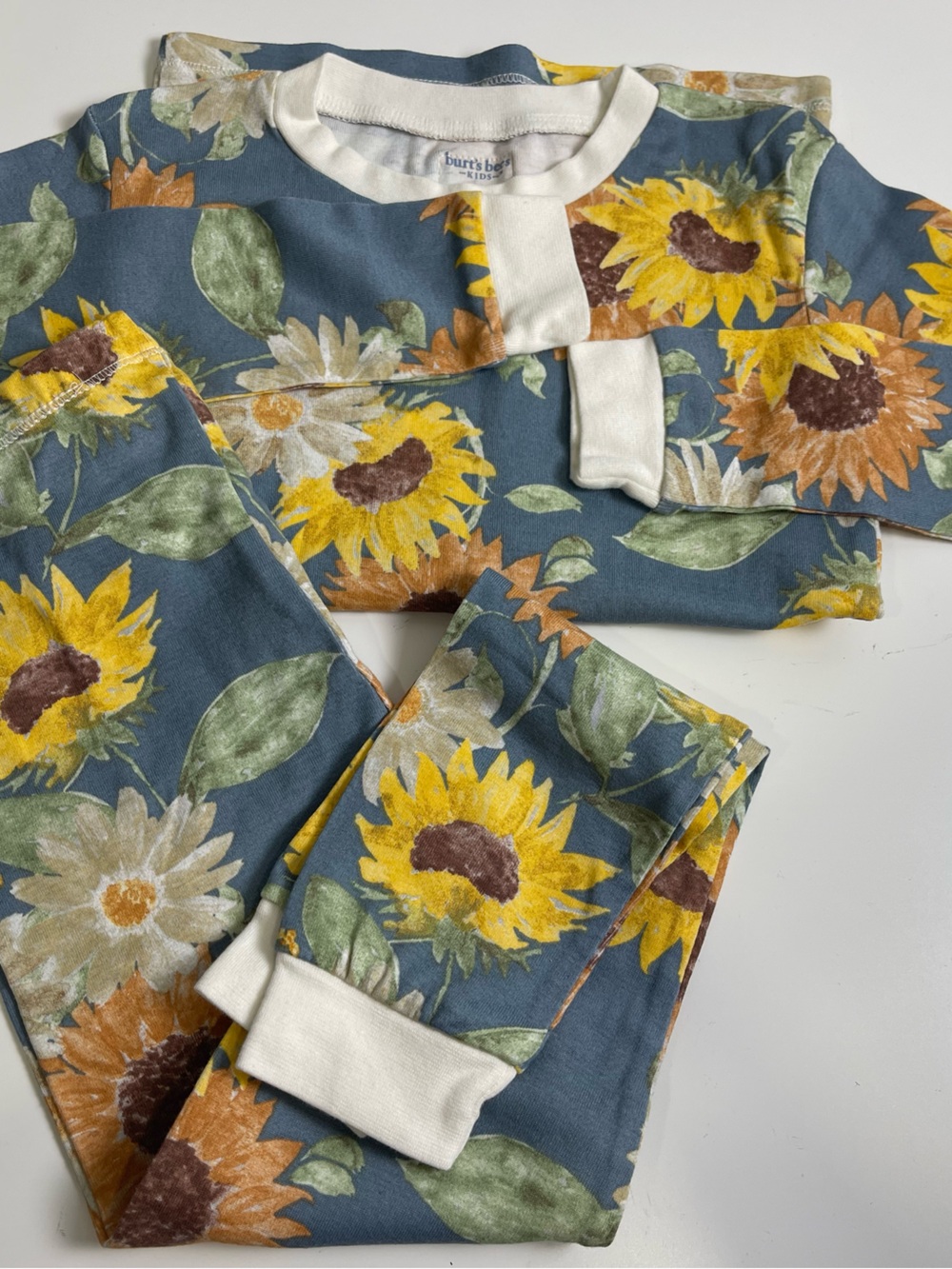 Burt's Bees Sunflower Pajama Set - Blue, Yellow size 8 like new